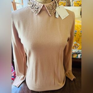 NWT SIANI MILANO PULL OVER SWEATER IN BLUSH PINK WITH FAUX LEATHER